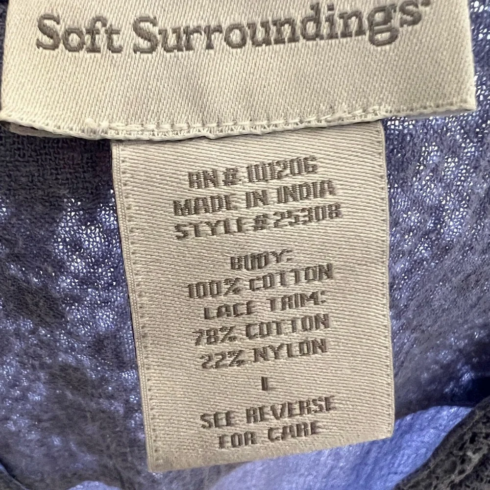 Soft Surroundings Lilac Periwinkle Gauze Lace Trim Button Front Tunic Top L - Picture 4 of 4